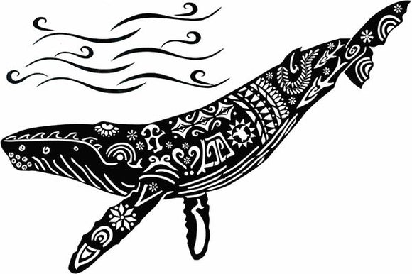 Alaska Whale Song Humpback Whale Lasercut Applique, Black Batik 16