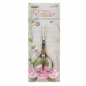 Silver and Gold Teardrop Handle Heirloom Embroidery Scissors 4"