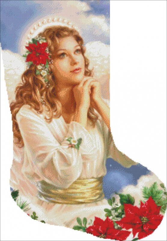 Stocking Christmas Grace Angel With Flowers Cross Stitch By Dona Gelsinger