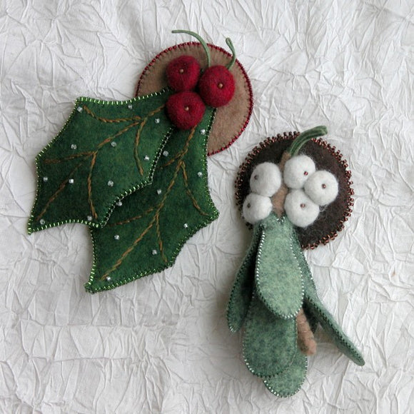 Holly and Mistletoe Pins